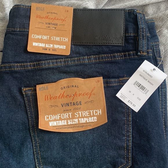 NWT Original Weatherproof Vintage Slim Tapered Dark Wash Jeans - 36 x 32 - Picture 2 of 3